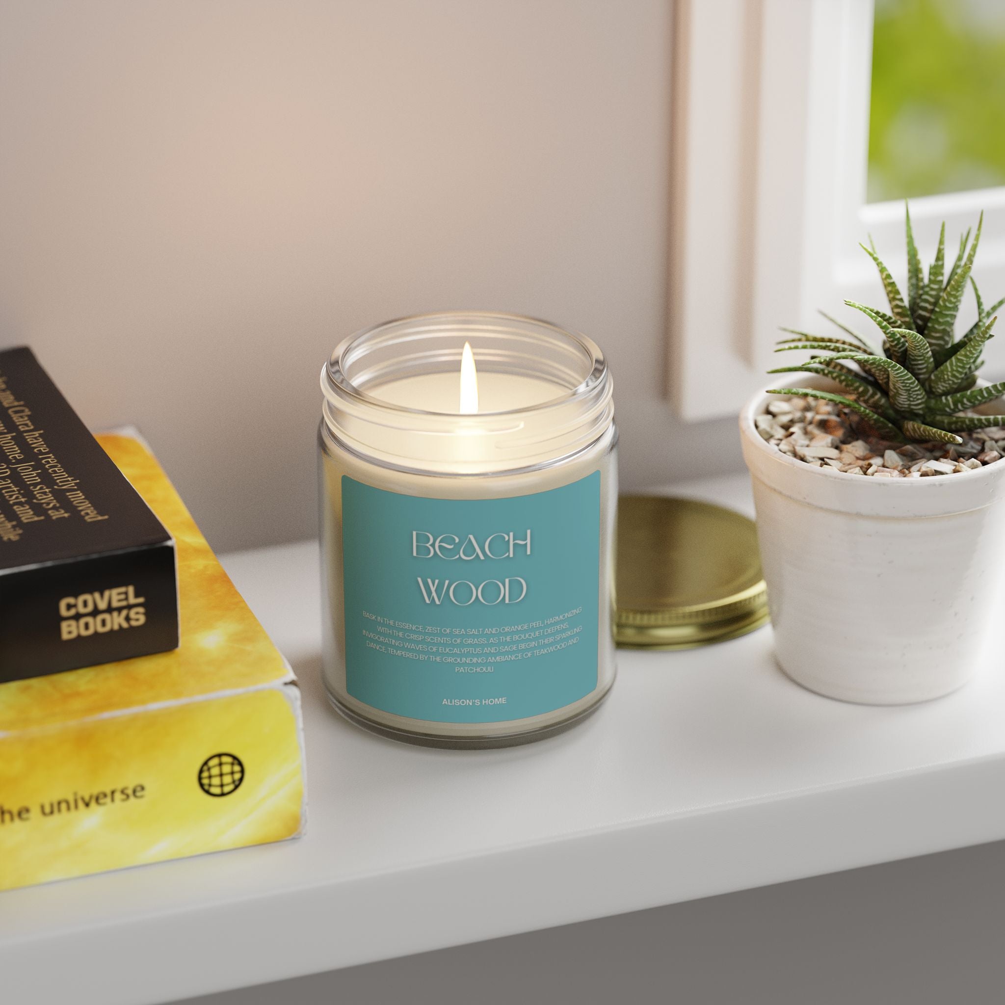Coastal Beach Wood Scented Candle — Coconut Apricot Wax (4oz & 9oz)