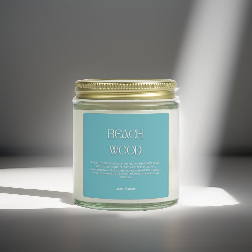 Coastal Beach Wood Scented Candle — Coconut Apricot Wax (4oz & 9oz)