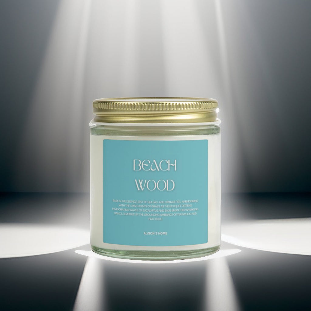 Coastal Beach Wood Scented Candle — Coconut Apricot Wax (4oz & 9oz)