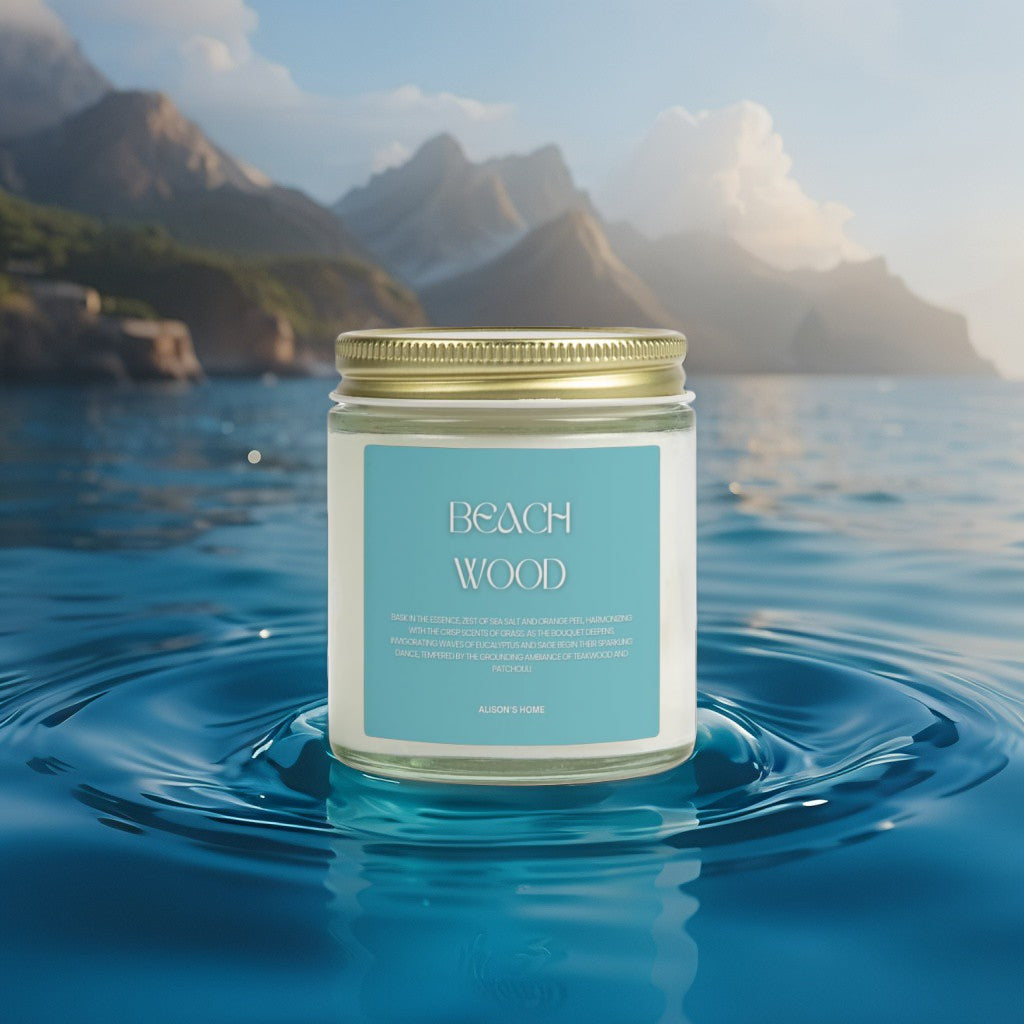 Coastal Beach Wood Scented Candle — Coconut Apricot Wax (4oz & 9oz)