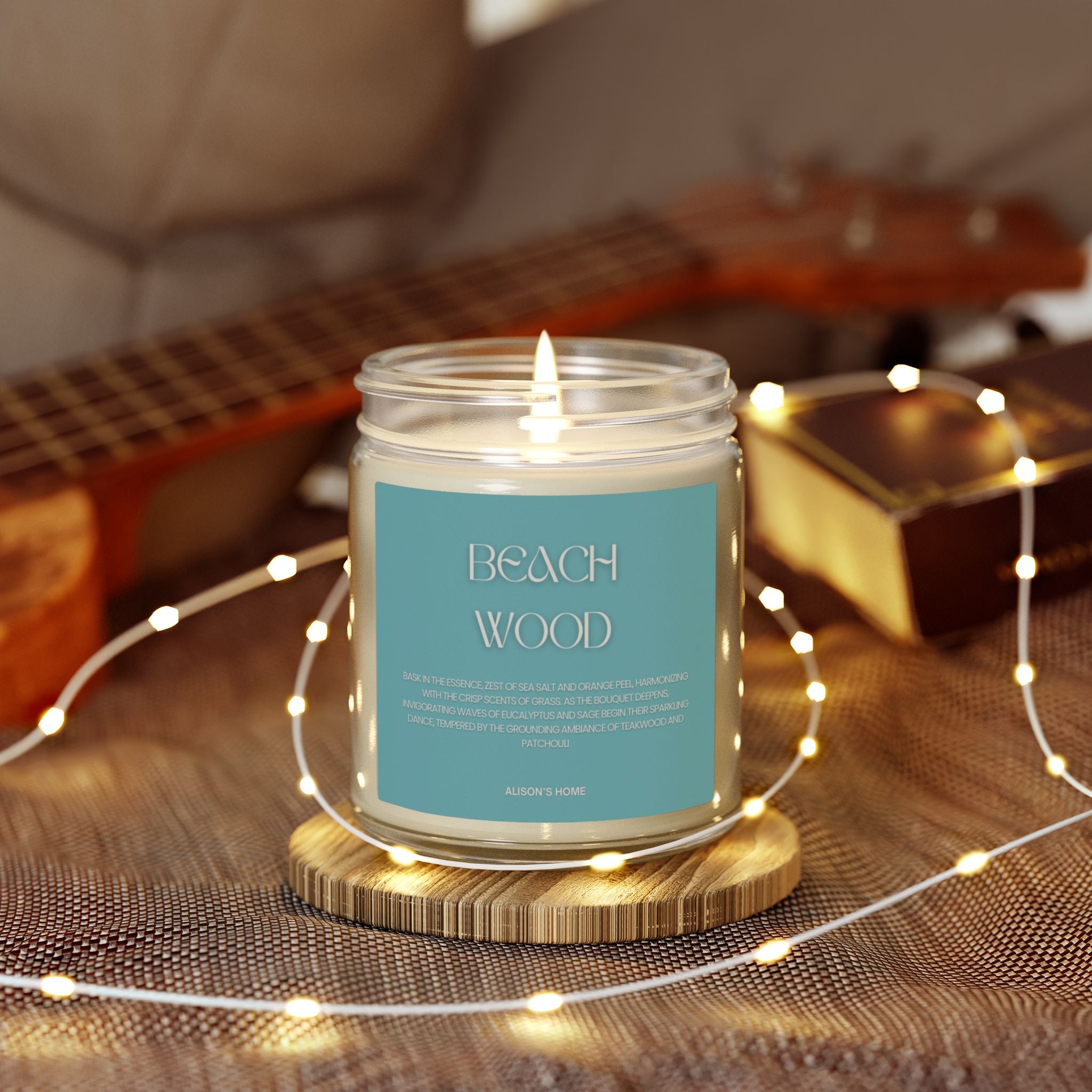 Coastal Beach Wood Scented Candle — Coconut Apricot Wax (4oz & 9oz)